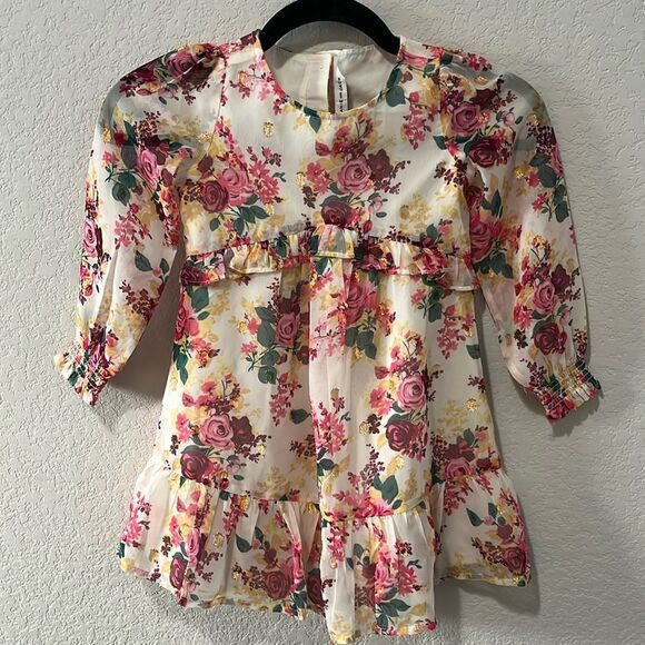 JANIE AND JACK Cream And Sugar Floral Floral Chiffon Dress, Magenta, Size 4 - Picture 2 of 11